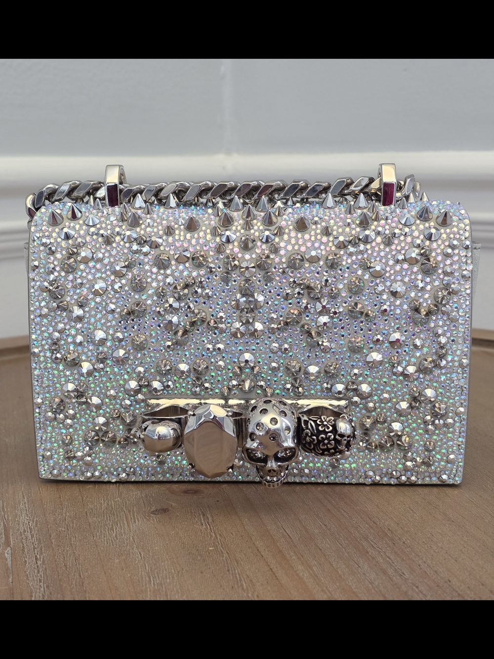 Alexander McQueen Crystal Studded Knuckle Box Clutch Bag